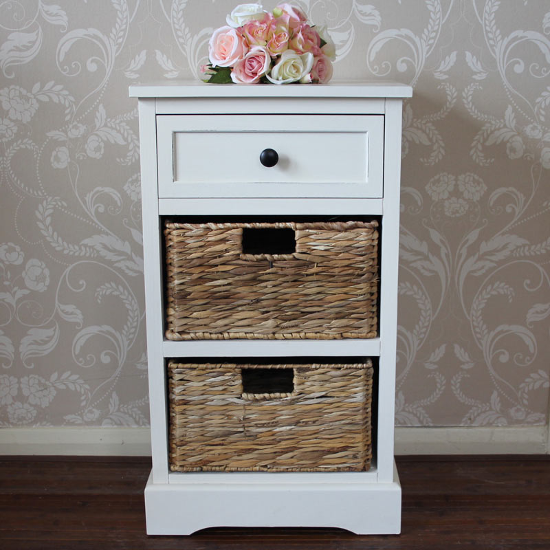 Cream Wicker Storage Unit One Drawer/Two Baskets Melody Maison®