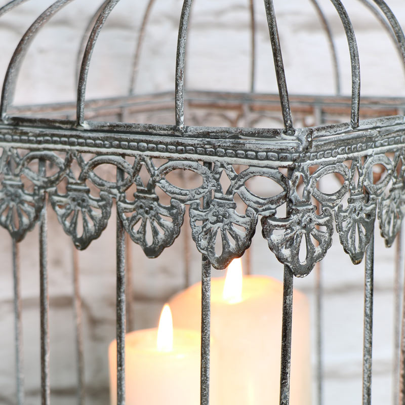 Large Antique Grey Birdcage Lantern Candle Holder Melody Maison®