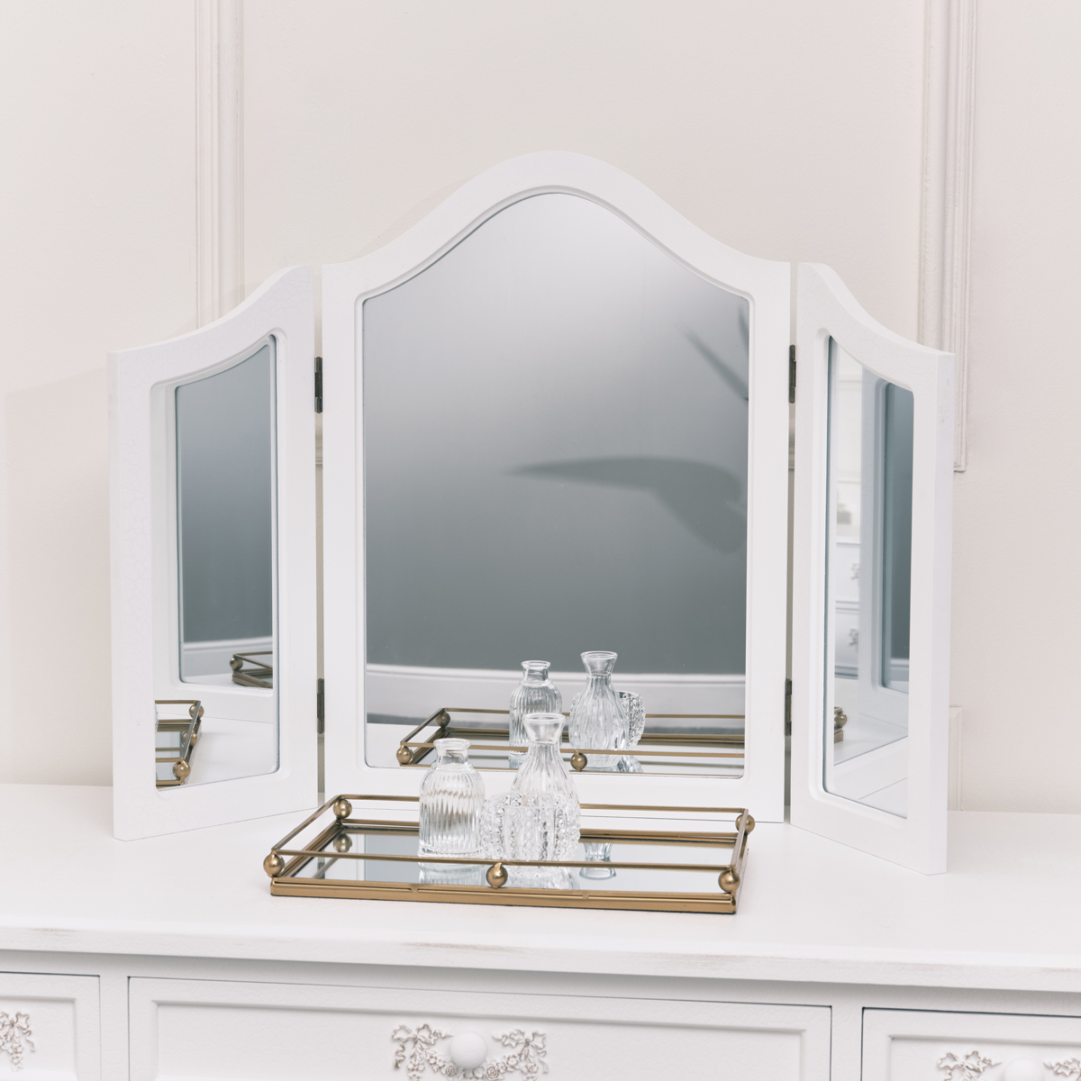 Pays Blanc Range Antique White Triple Dressing Table Mirror Melody Maison®