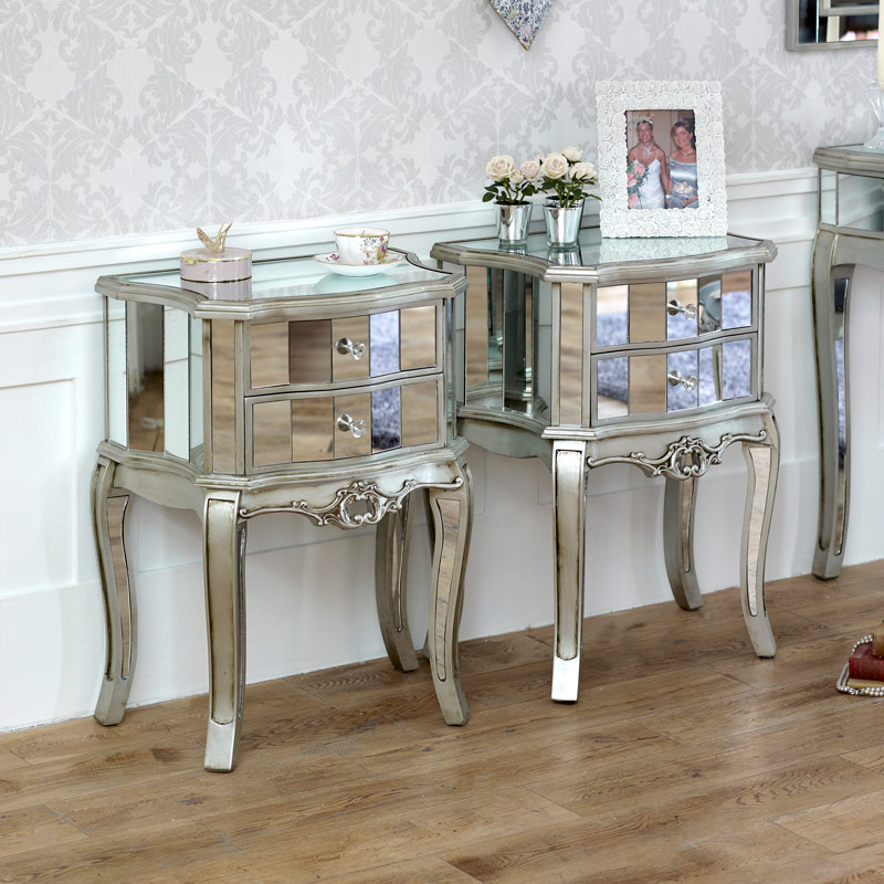 Tiffany Range Furniture Bundle Pair of Mirrored 2 Drawer Bedside