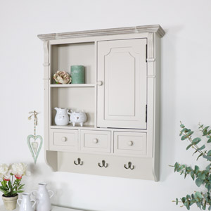 Cream Wall Mounted Cupboard with hooks