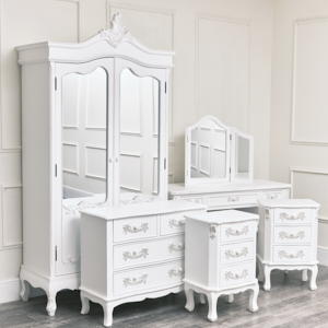 Large Double Wardrobe, Dressing Table Set, Chest of Drawers & Pair of 3 Drawer Bedside Tables