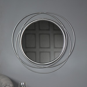Large Round Antique Silver Swirl Mirror