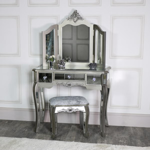 Mirrored 3 Drawer Dressing Table, Stool and Mirror Bedroom Furniture Set