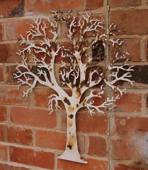 Ivory metal outdoor wall art tree shabby vintage chic ...