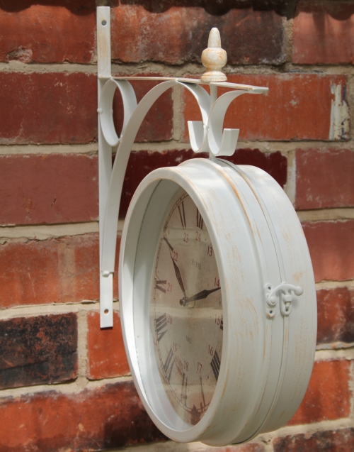 Cream metal round paris wall clock french garden outdoor shabby vintage