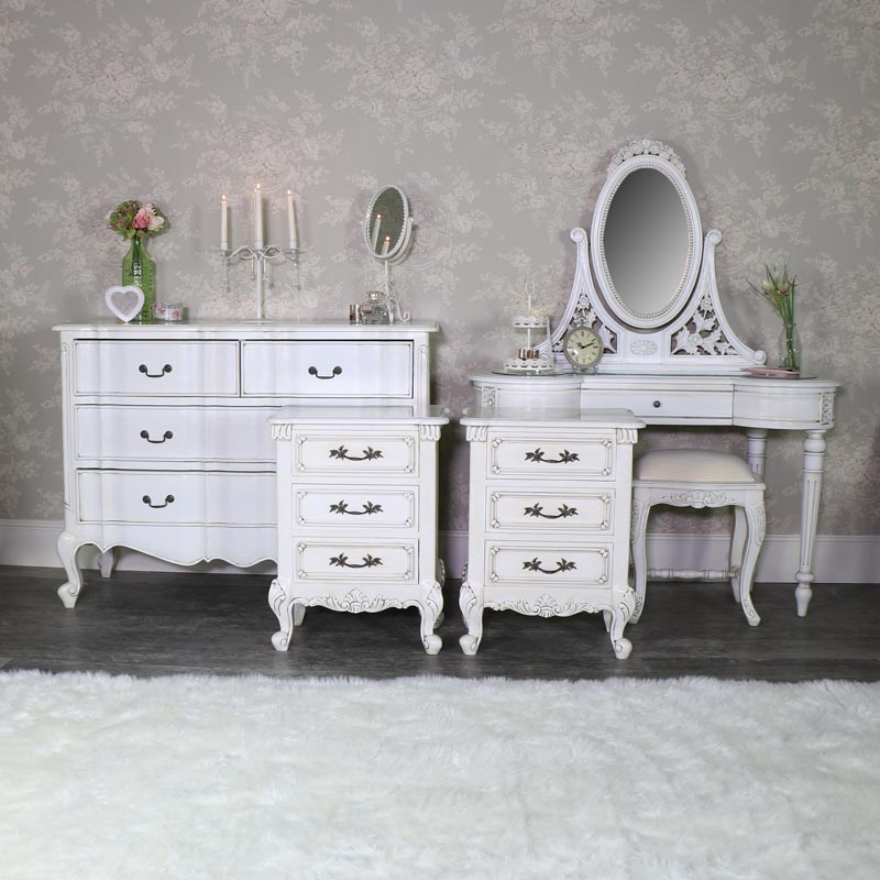 Cream Dressing Table Set, Chest of Drawers and Pair of Bedsides - Limoges Range