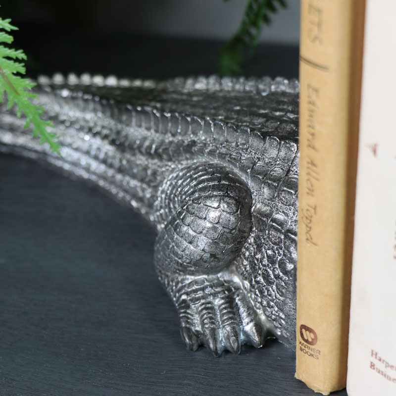 Antique Silver Crocodile Bookends