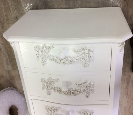 Antique White 3 Drawer Bedside Table - Pays Blanc Range DAMAGED SECOND 5541