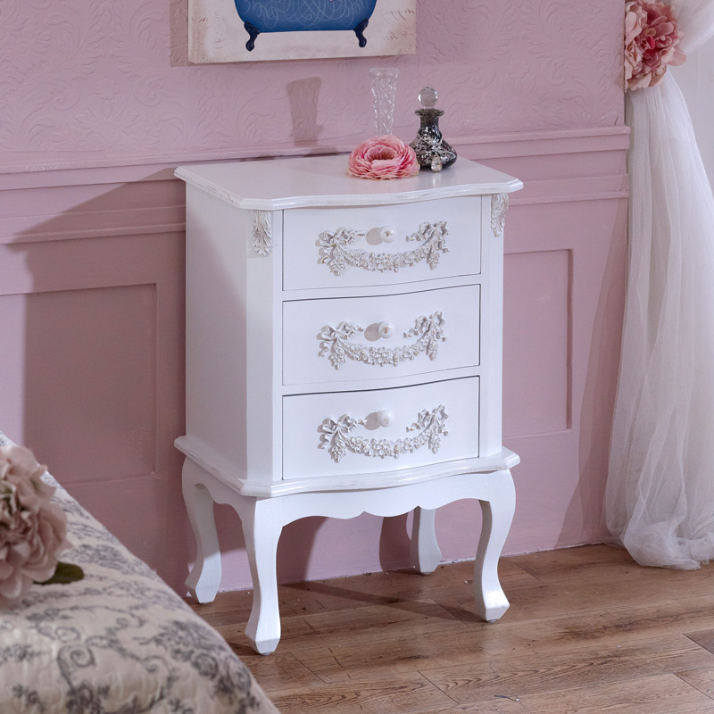 Antique white  3 drawer  chest/bedside table - 'Pays Blanc' range