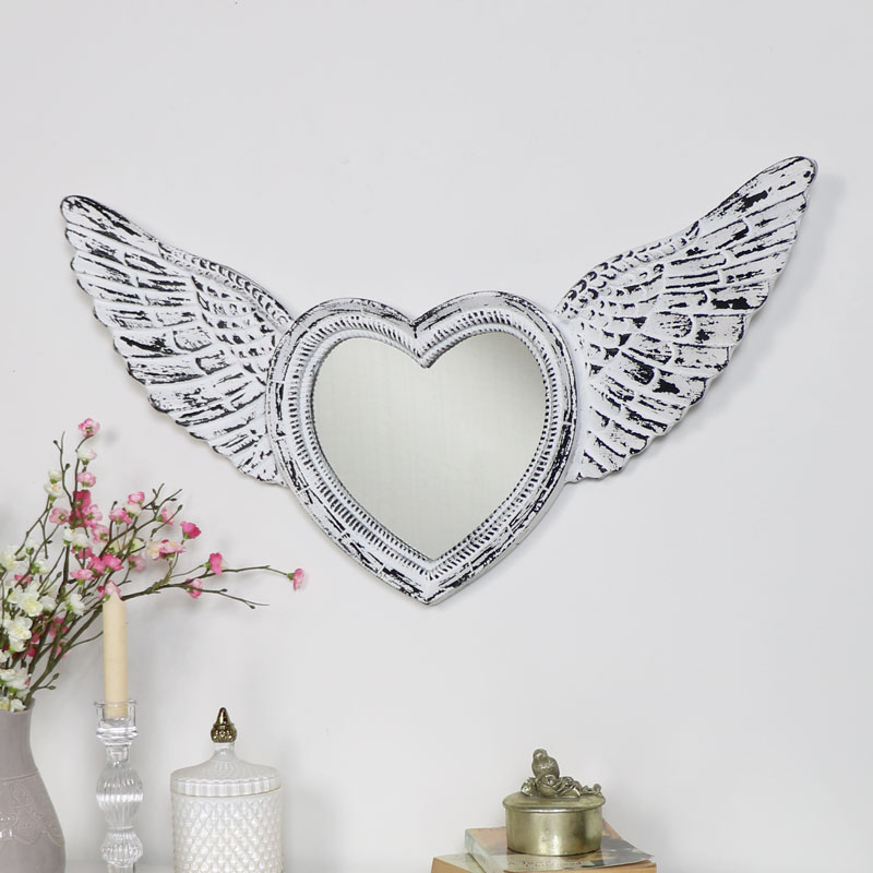 Antique White Angel Wing Mirror