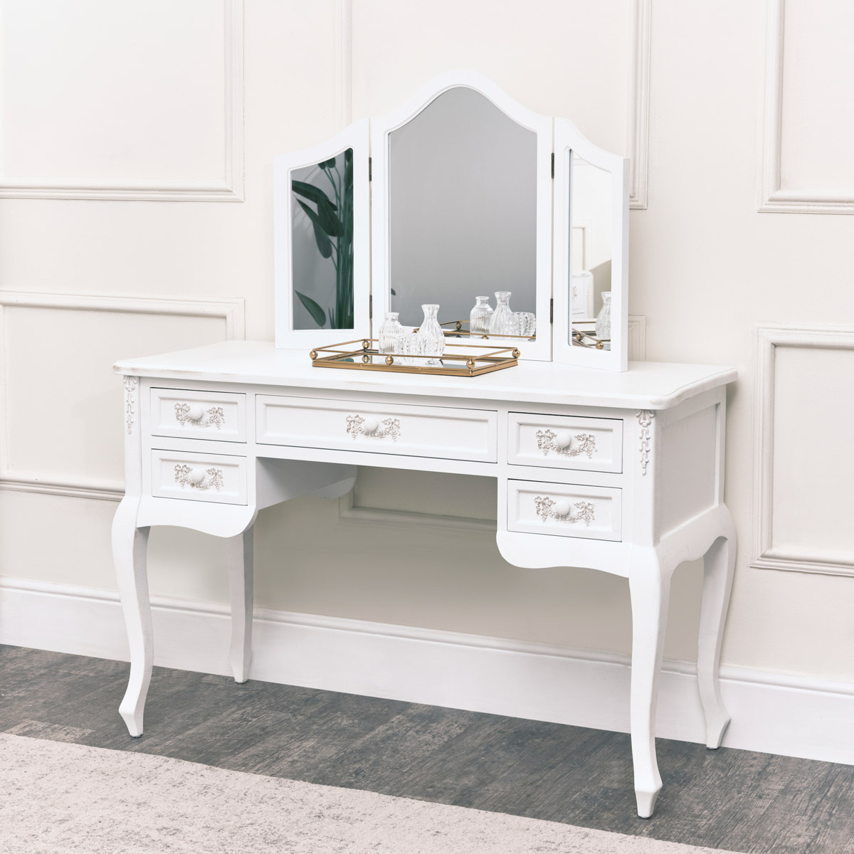 White Dressing Table and Mirror Pays Blanc Range Melody Maison