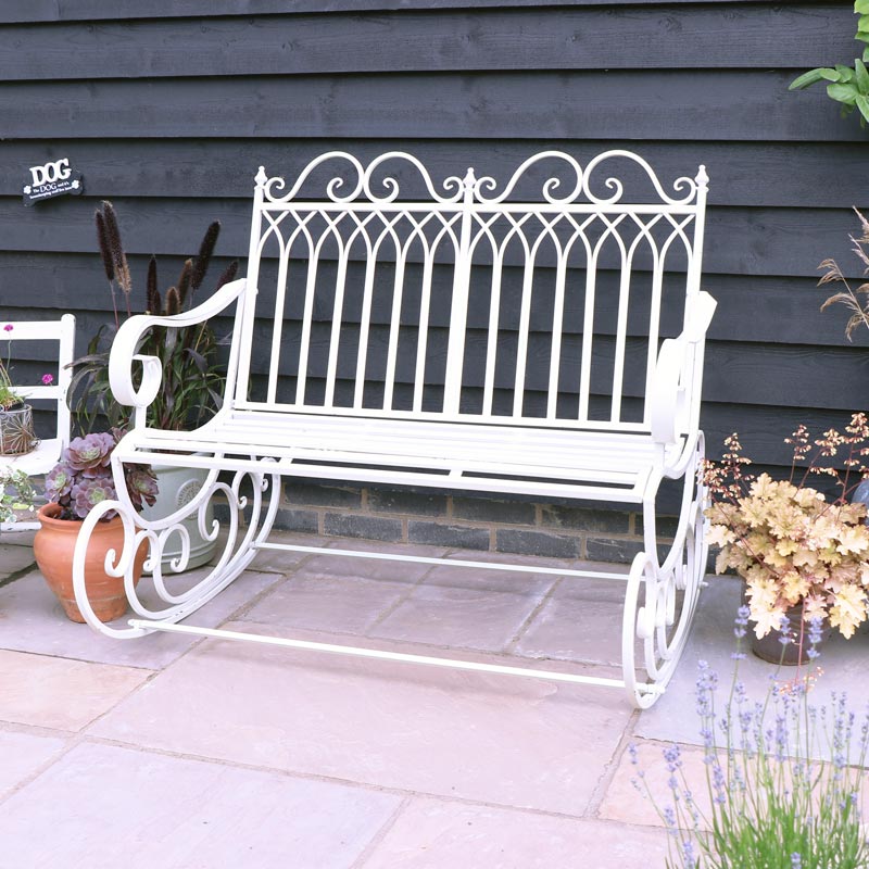 Antique White Garden Rocking Bench - Melody MaisonÂ®