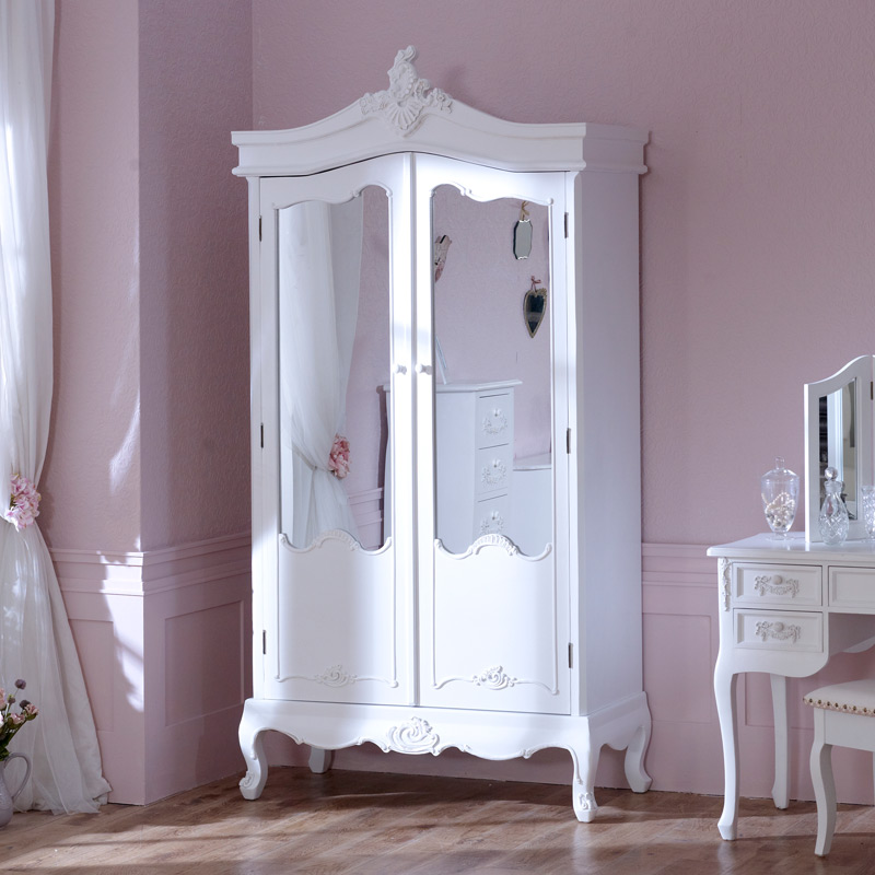 Pays Blanc Range - Antique White Mirrored Double Wardrobe