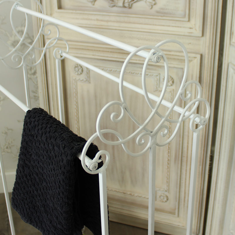 Antique White Ornate Metal Towel Rail