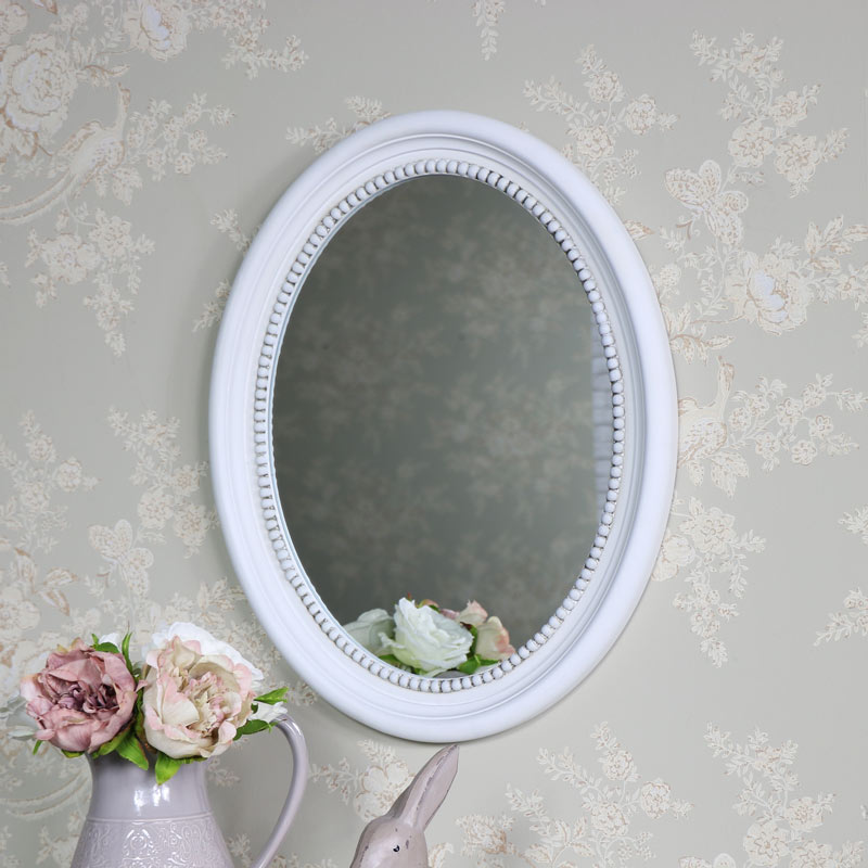 Antique White Oval Wall Mirror 40cm x 49.5cm