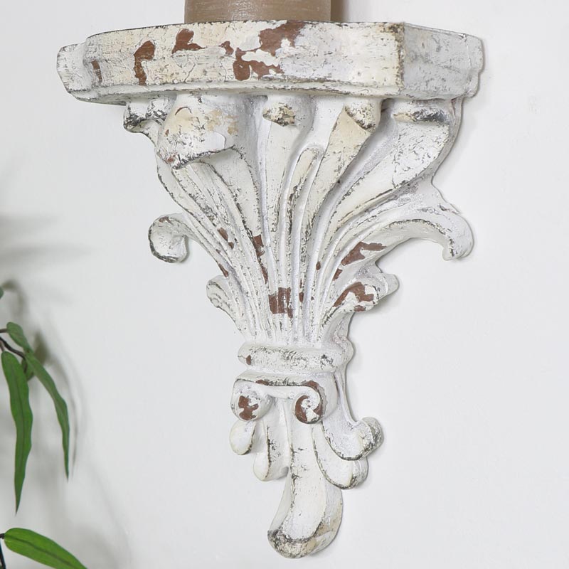 Antique White Wall Sconce Style Shelf, Decorative Wall Sconce Shelves