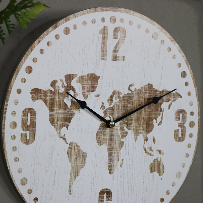 Antique White World Map Clock