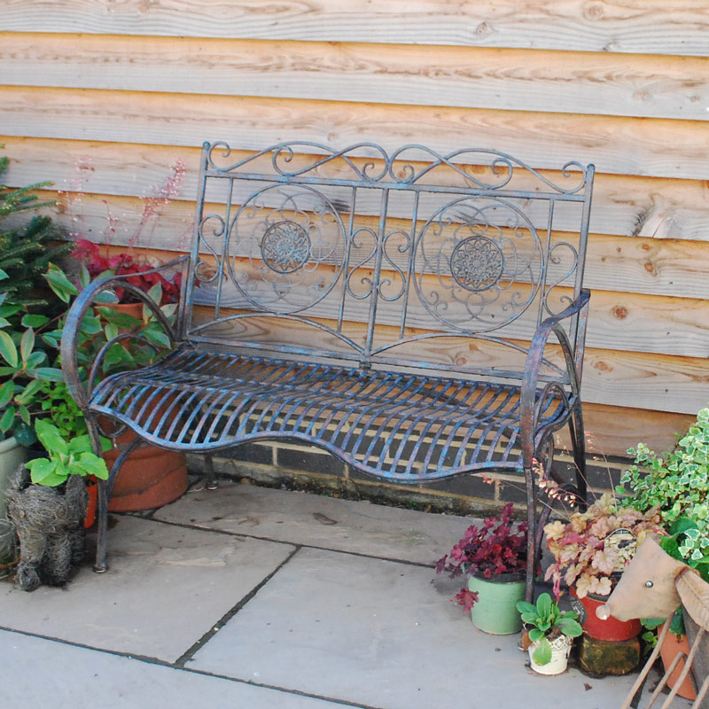 Antiqued Black Metal Garden Bench - Melody Maison®