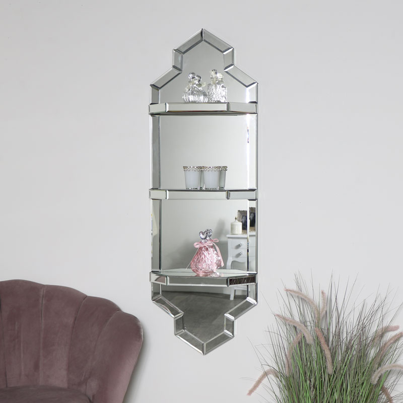 Art Deco Mirrored Wall Shelf Unit