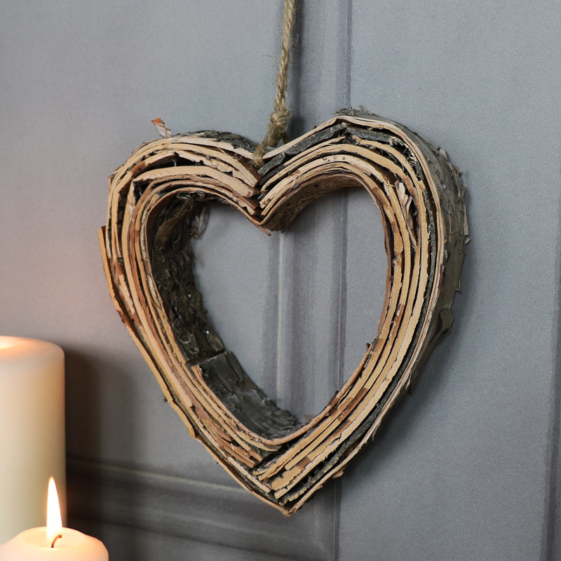 Birch Wood Hanging Heart Decoration