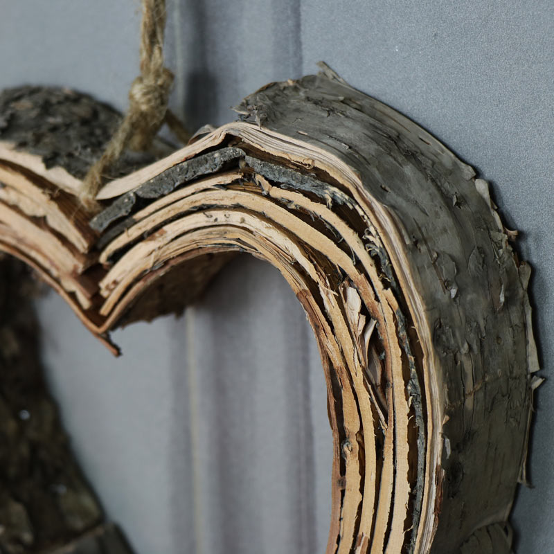 Birch Wood Hanging Heart Decoration