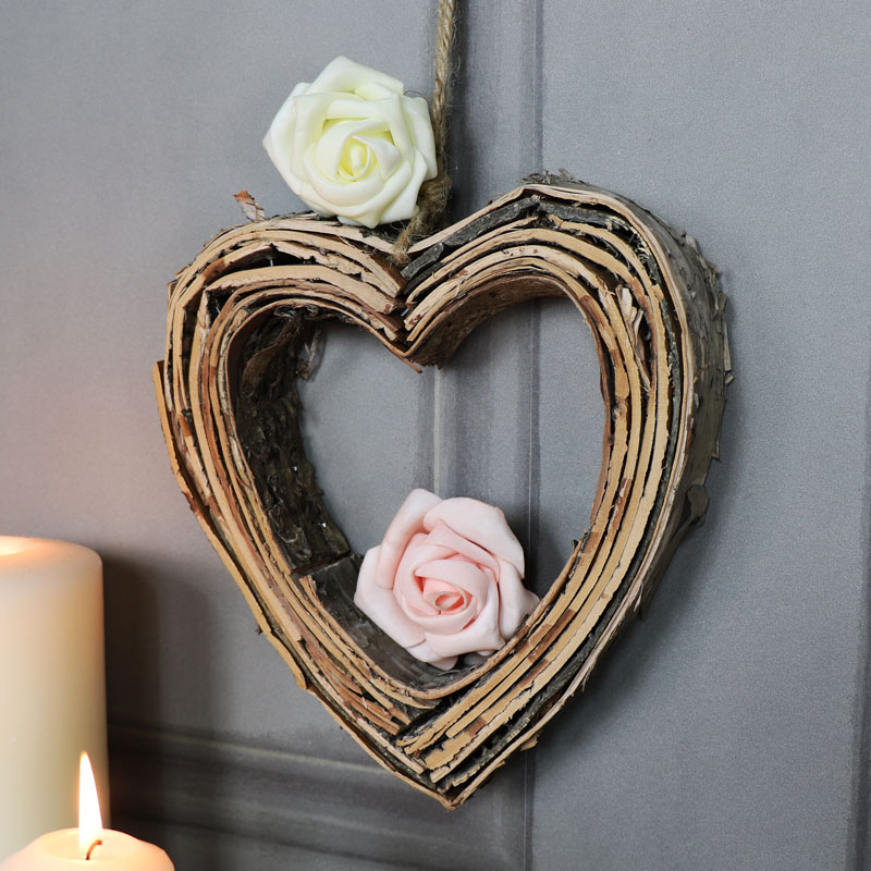 Birch Wood Hanging Heart Decoration