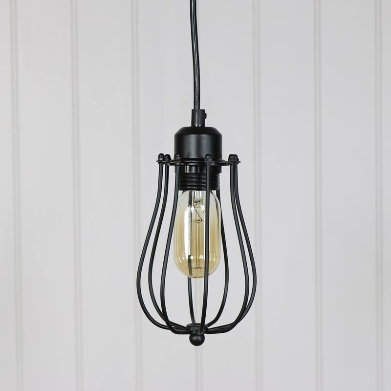 Black Caged Metal Wire Pendant Light