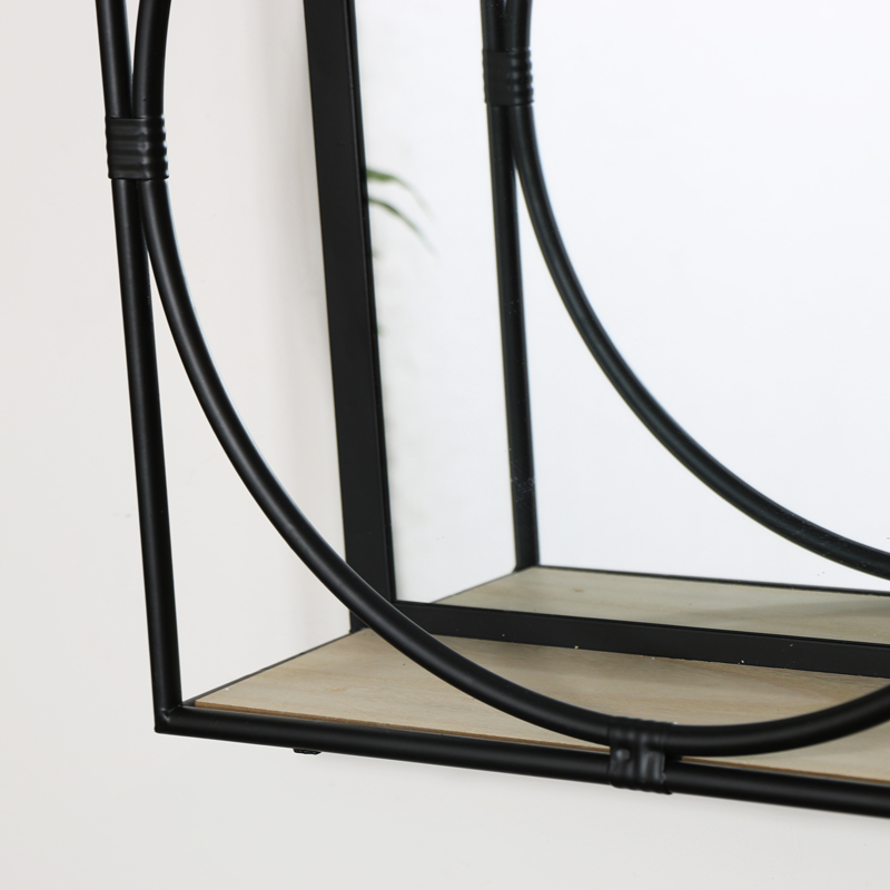 Black Framed Mirrored Shelf - Small