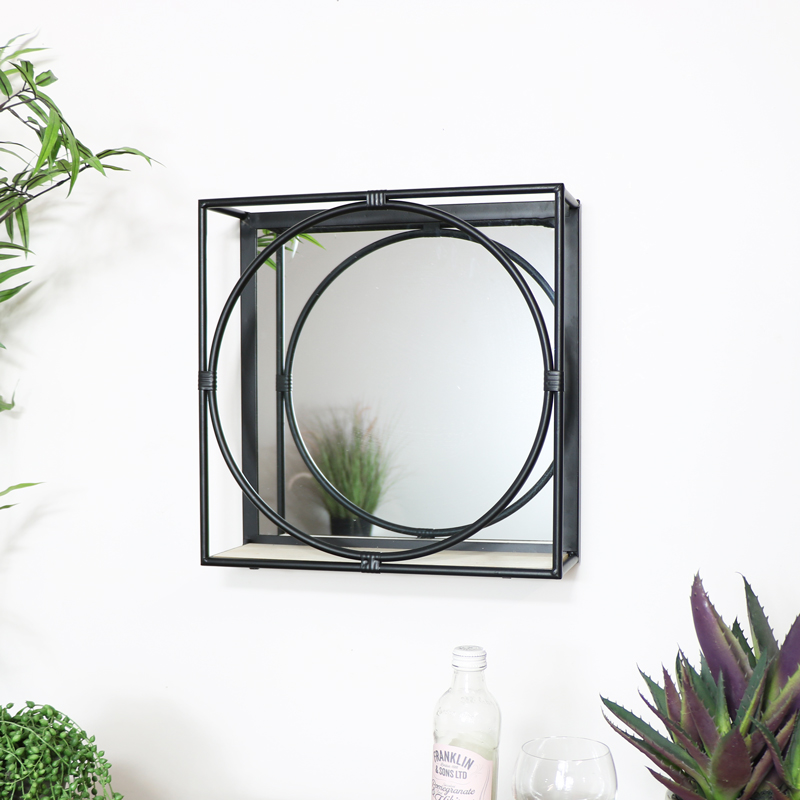 Black Framed Mirrored Shelf - Small