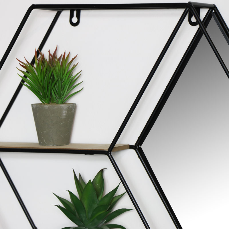 Black Hexagon Wall Shelf Diamond Mirror Mirror Ideas