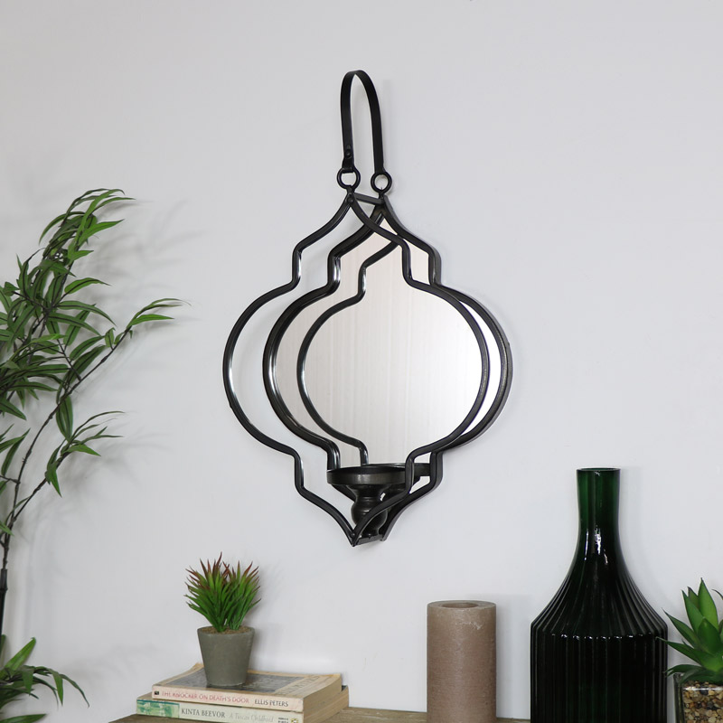 Black Mirrored Moroccan Wall Candle Sconce 