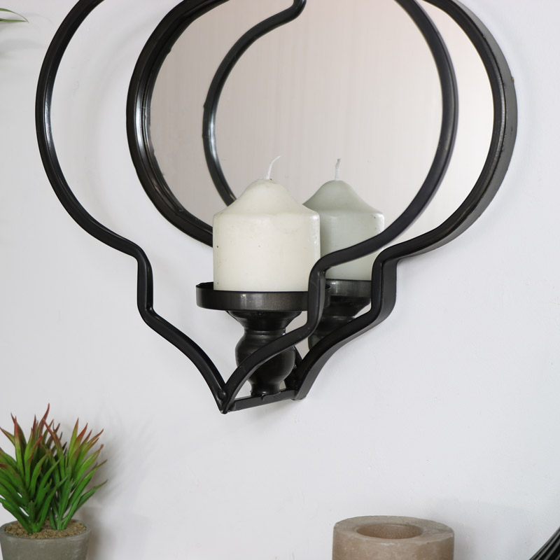 Black Mirrored Moroccan Wall Candle Sconce 