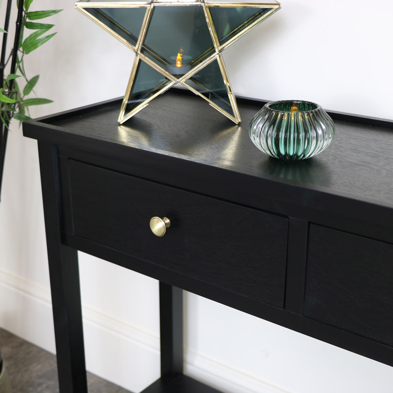 Black Pine Wood Console Table, Small Sofa Table With Storage