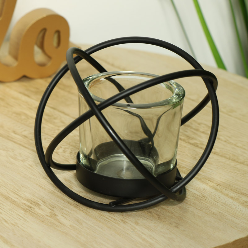 Black Sphere Tealight Candle Holder 