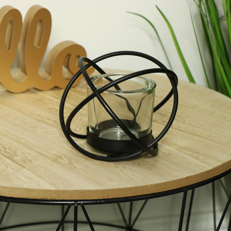 Black Sphere Tealight Candle Holder 