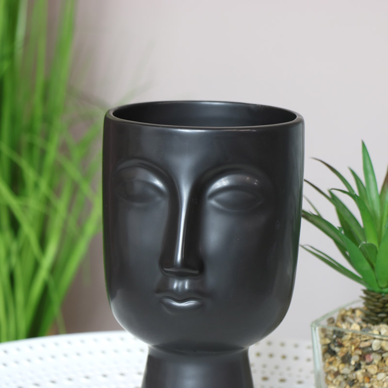 Black Vase with Face Detail