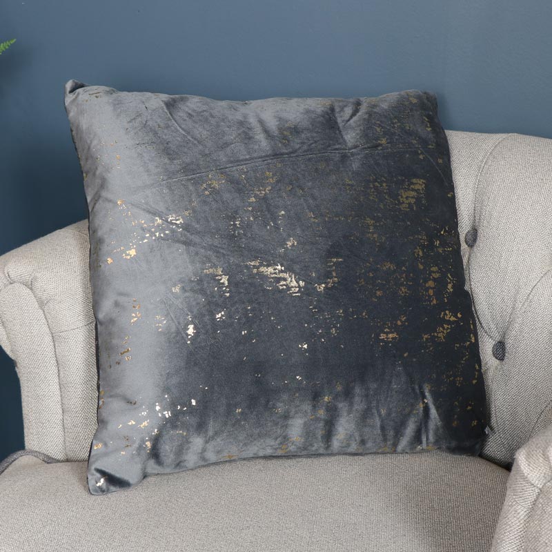 Grey Velvet Gold Foil Scatter Cushion