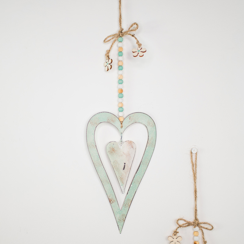 Blue Metal Hanging Heart Decoration 