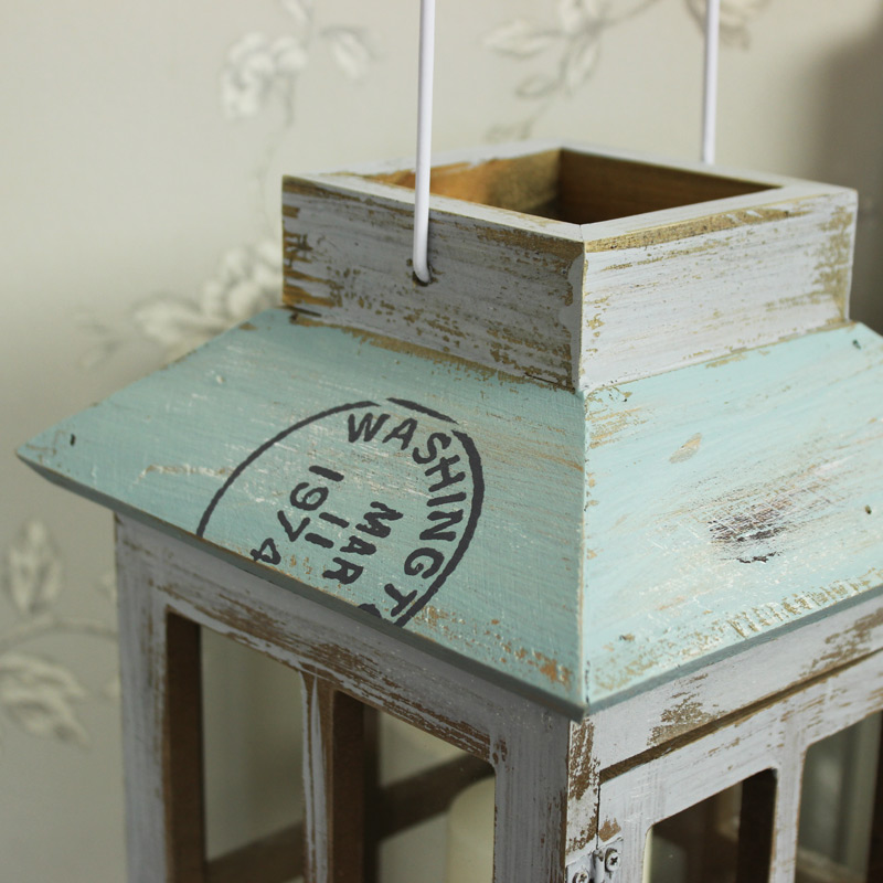 Blue Wooden Vintage Hanging Candle Lantern 