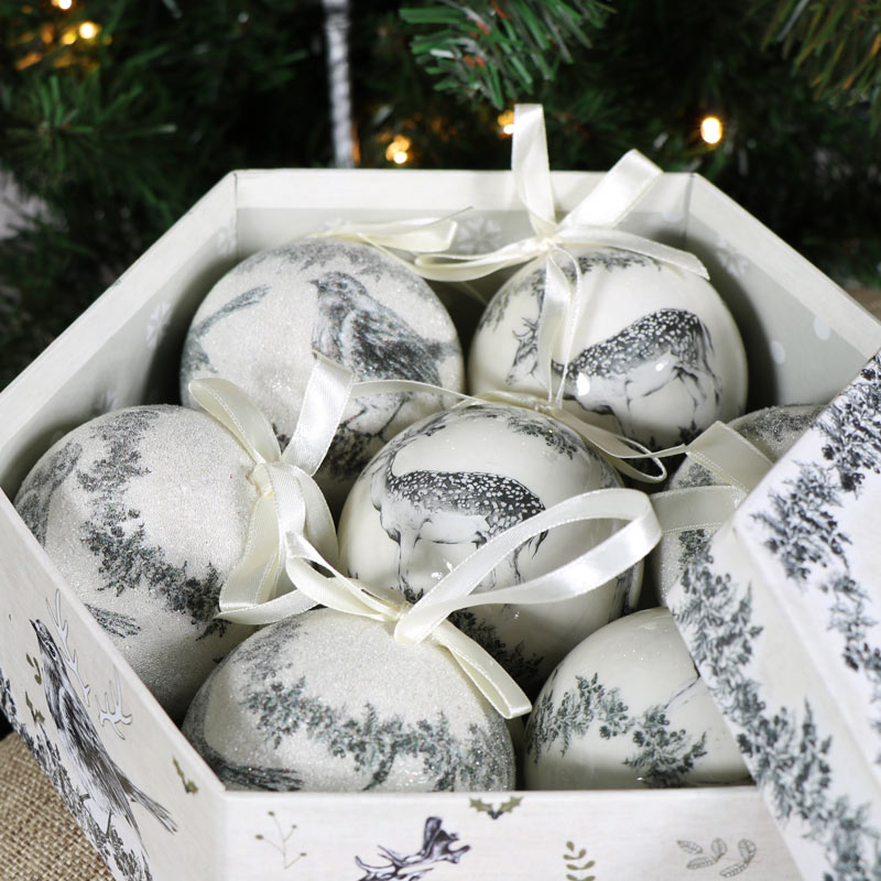 Box of 7 Woodland Christmas Baubles