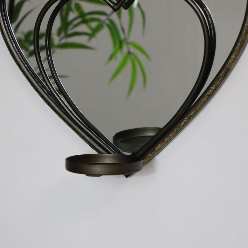 Brass Heart Shaped Mirrored Candle Sconce