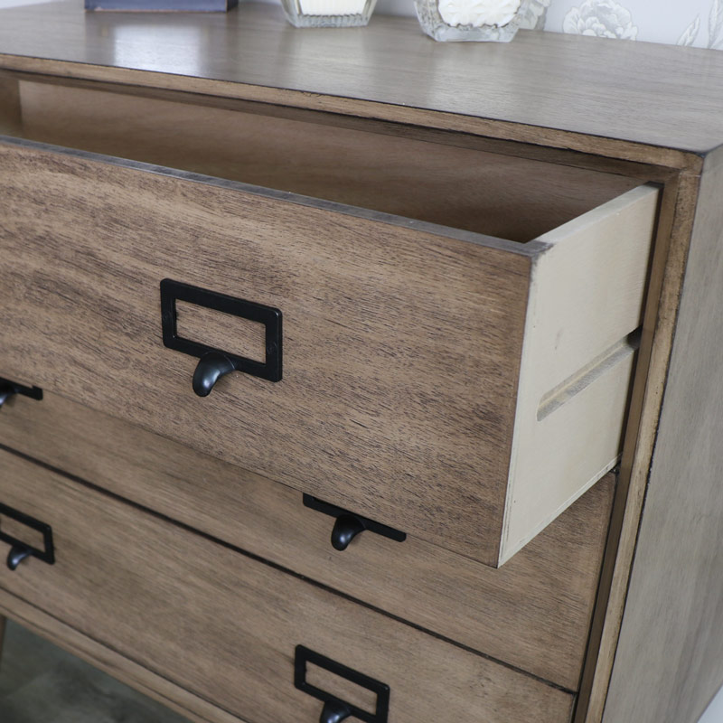 Retro Style Brown Wooden 3 Drawer Chest of Drawers - Brixham Range DAMAGED SECOND 1050
