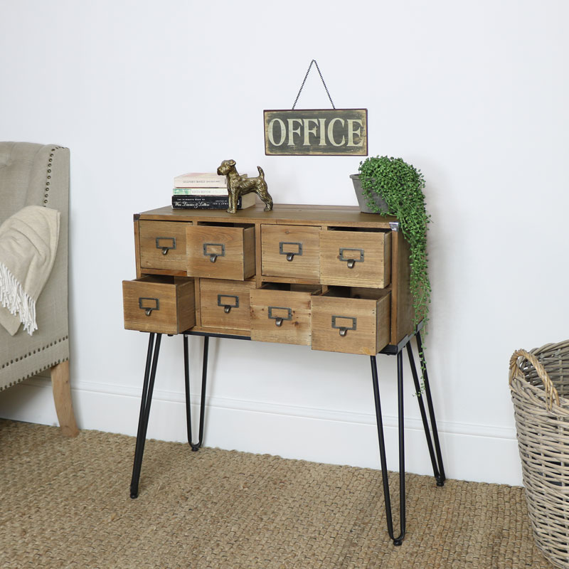 Brown Wooden 8 Drawer Sideboard Storage Unit Melody Maison