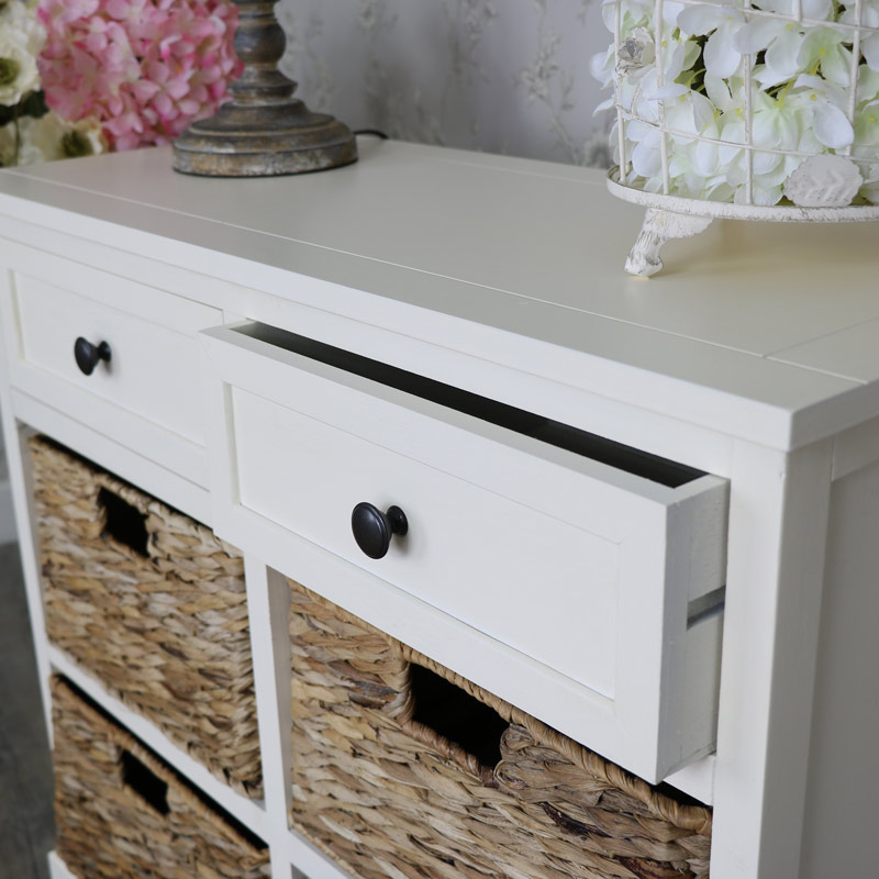 Cream Wicker Storage Unit Two Drawer Four Baskets Melody Maison