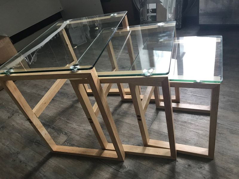 Clear Glass Topped Nest of Tables with Oak Legs EX-SHOWROOM ITEM 3013