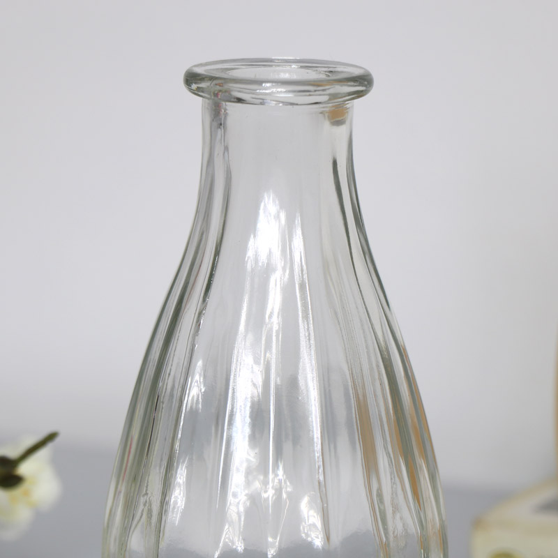 Clear Ribbed Glass Bottle Vase