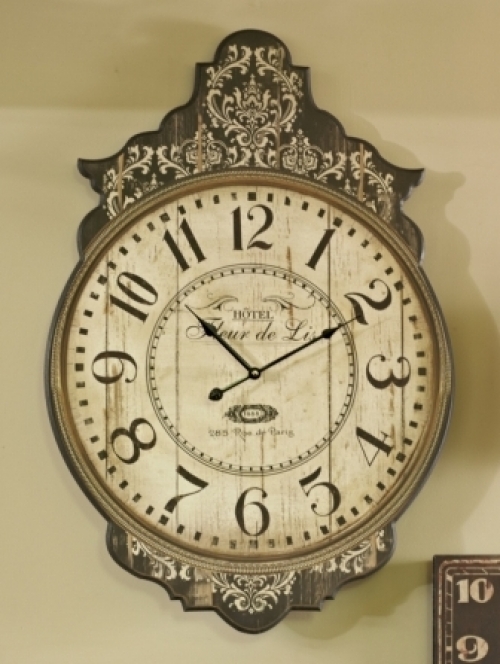 Ornate french wall clock black cream large wooden vintage shabby