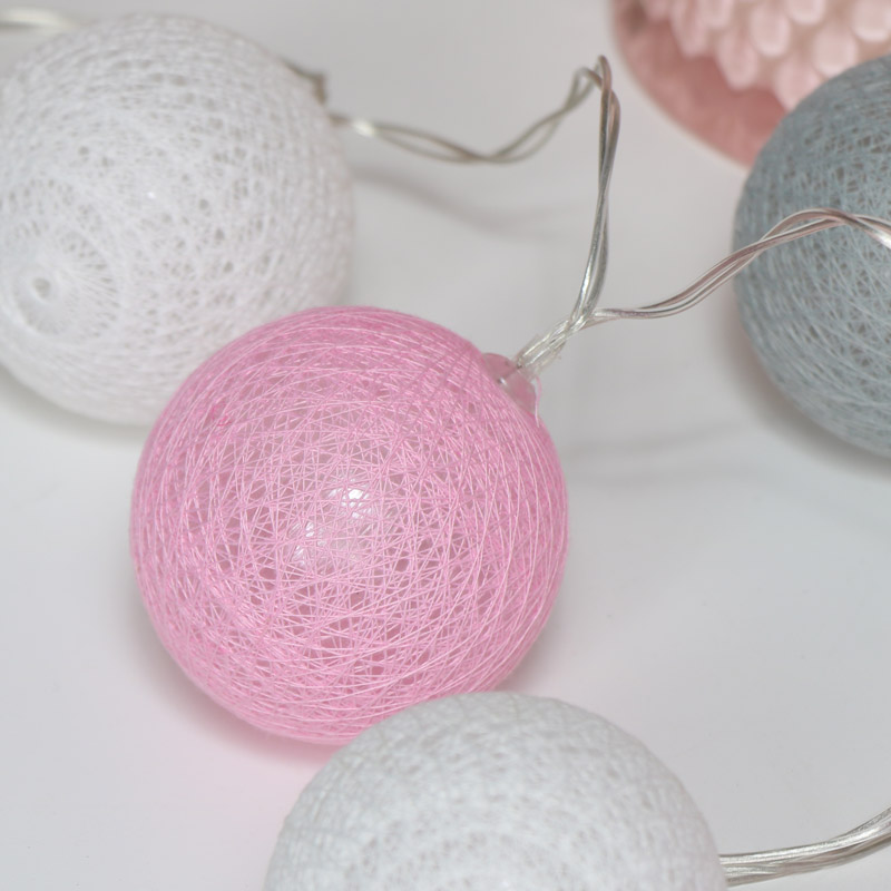 Pink, grey & white lace ball Fairy Lights