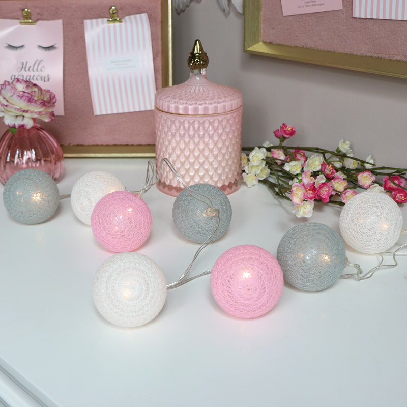 Pink, grey & white lace ball Fairy Lights